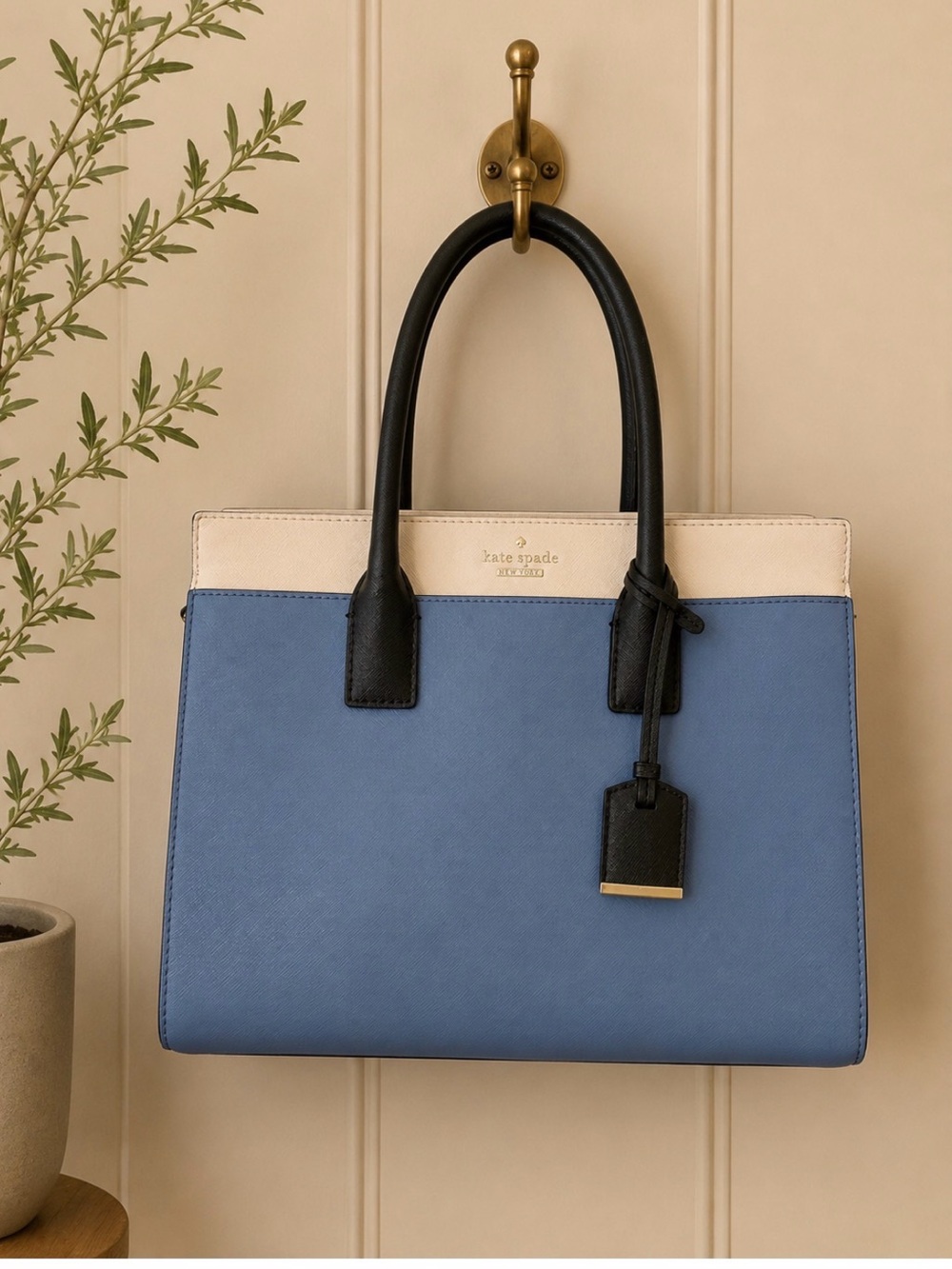 Kate Spade color block Satchel in blue, cream and navy.